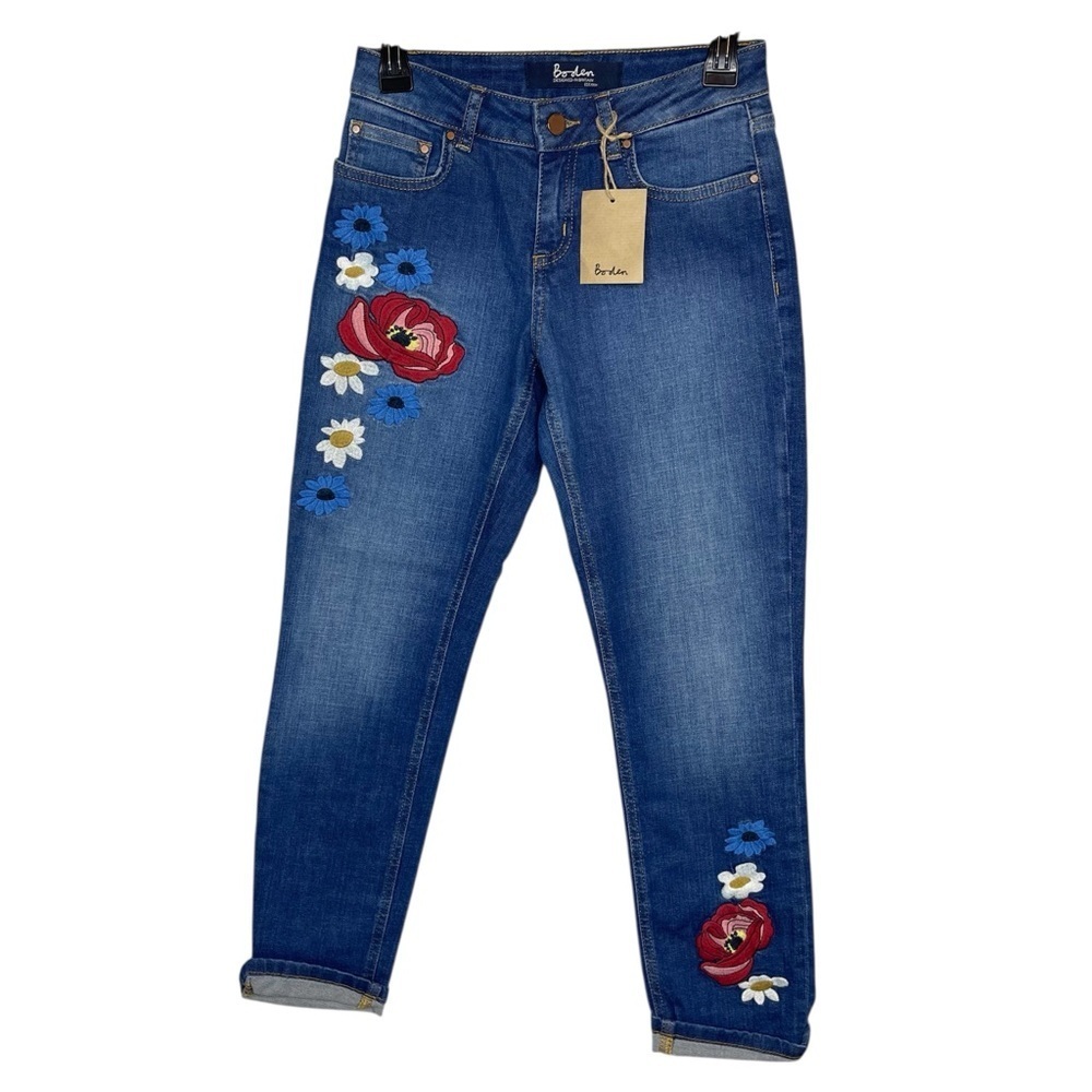 Boden the cavendish girlfriend jeans size 2 Petite embroidered New - Picture 2 of 9